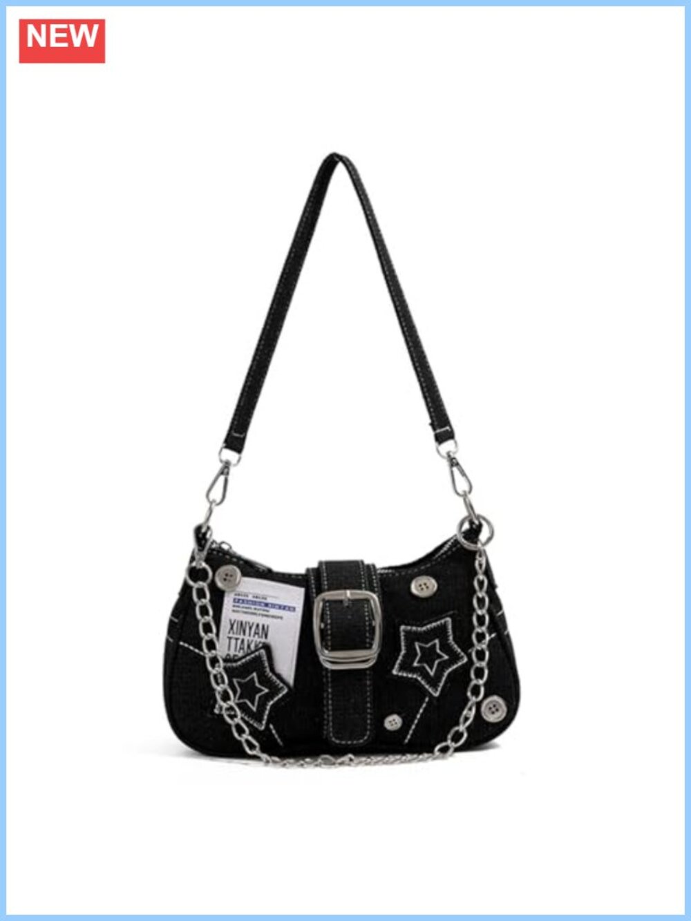 Distressed Denim Hobo Bag Chain Strap Y2K Shoulder Purse for Women